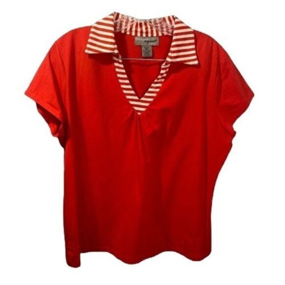 Designers Sleeve Collared Blouse V Neck PXL NWOT‎